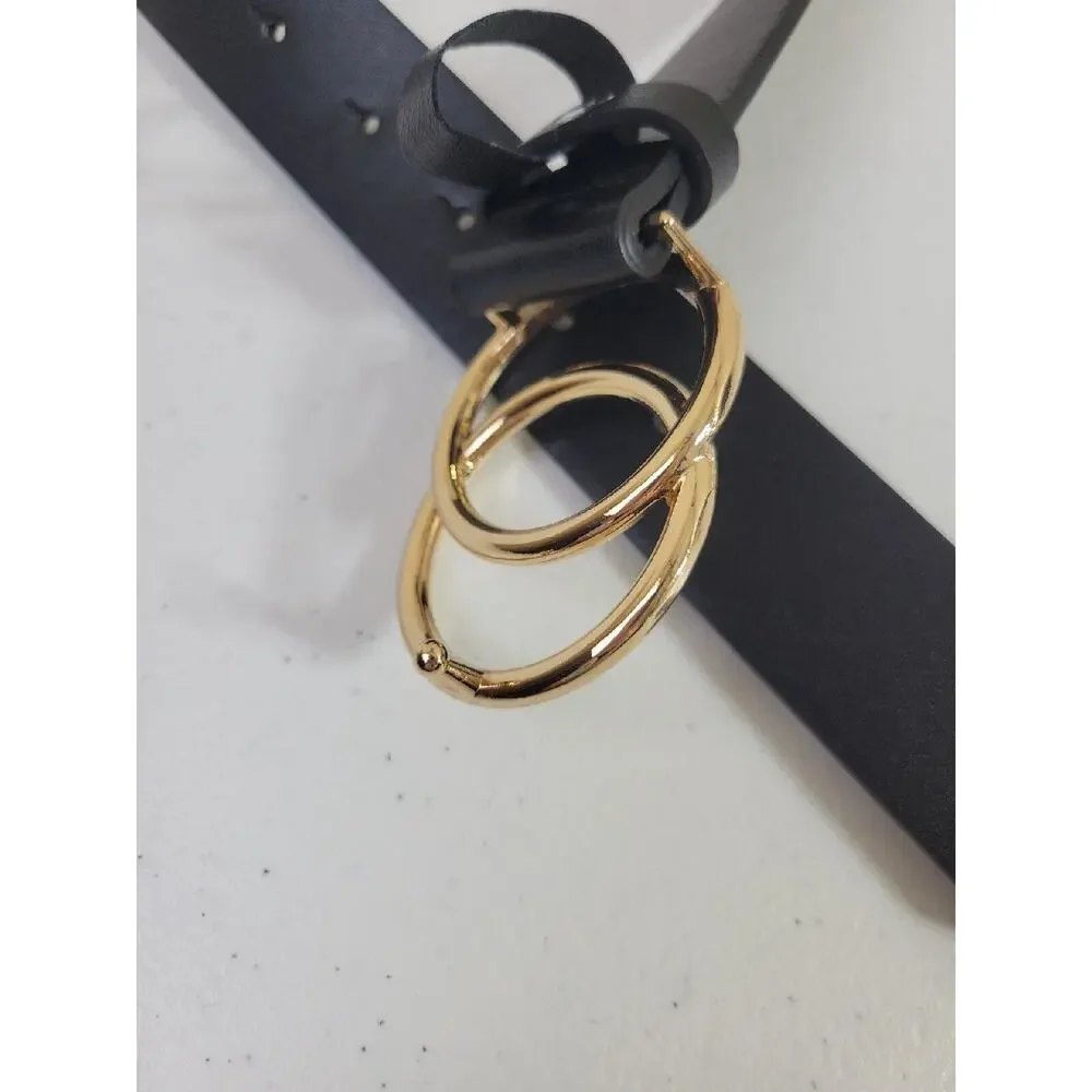 Belt Double-O Ring Buckle Women's Black Classic Adjustable Casual Dress Size 45